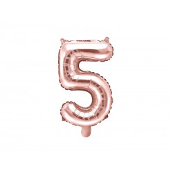 Balon foliowy Cyfra ""5"", 35cm, różowe złoto