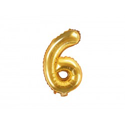 Balon foliowy Cyfra ""6"", 35cm, złoty