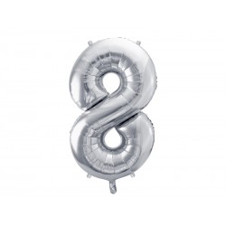Balon foliowy Cyfra ""8"", 86cm, srebrny
