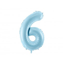 Balon foliowy Cyfra ""6"", 86cm, jasny niebieski (1 karton / 50 szt.)