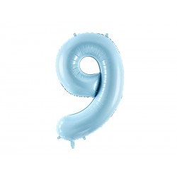 Balon foliowy Cyfra ""9"", 86cm, jasny niebieski (1 karton / 50 szt.)