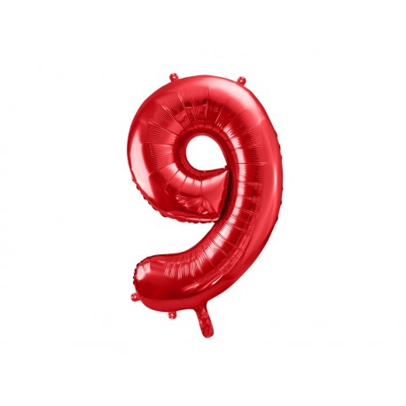 Balon foliowy Cyfra ''9'', 86cm, czerwony (1 karton / 50 szt.)